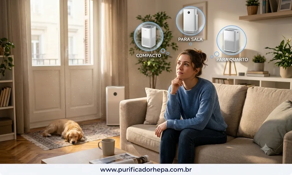 Pessoa avaliando se vale a pena comprar um purificador de ar para sua casa.